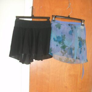Set Two ~ Dance Ballet Skirts ~ Wrap Purple Blue Floral & Black Pull on ~ size M